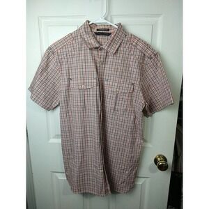 Sean John Orange Black Plaid Collared Button Short Sleeve Shirt. Size M